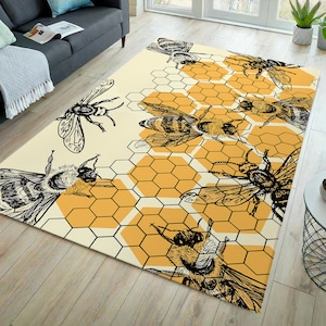 Animal themed rug, bee pattern rug, honey rug, bee rug, minimal rug, aesthetic rug, minimalist rug, modern rug, area rug