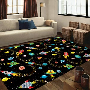 Galaxy rug, nursery rug, sun rug, moon rug, spaceship rug, space rug, sky rug, kids room rug, nursery decor, gift for kids, kids room decor
