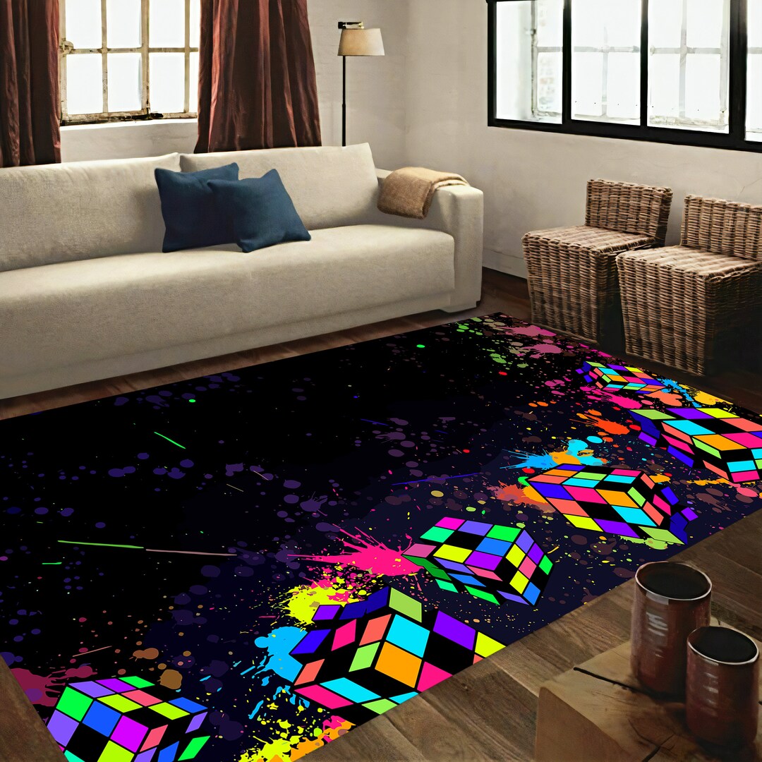 Colorful Rug, Arcade Rug, Colorful Area Rug, Colorful Cube Rug, Cube ...