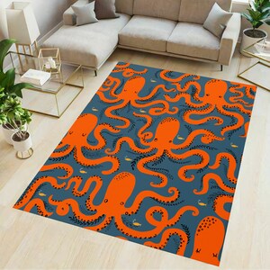 Octopus rug, cute octopus rug, cute animals rug, octopus pattern rug, orange rug, kids room rug, gift for kids, nursery decor, animals rug