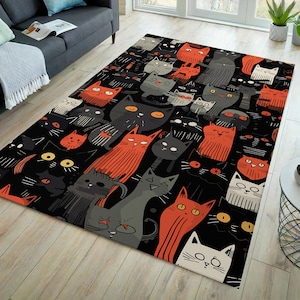 Cat rug, cat decor, cats rug, decorative rug, cartoon rug, cat pattern rug, art print rug, cat themed rug, cat carpet
