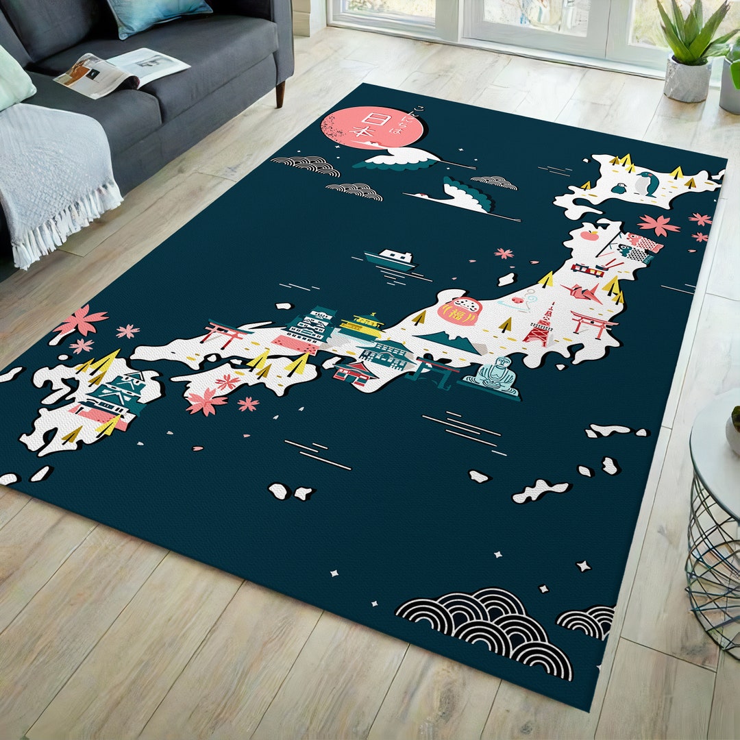 Japanese Culture Themed Rug, Japan Map Rug, Sakura Pattern Rug ...
