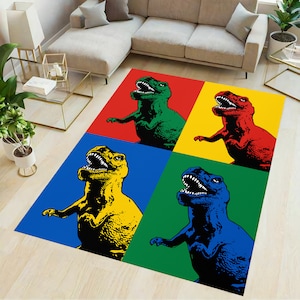Dinosaur rug, colorful rug, dinosaur area rug, fun area rug, colorful area rug, gift for her, gift for him, cool rug, trendy rug, soft rug