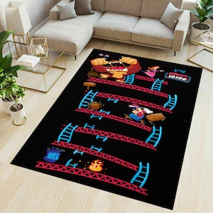 Game room rug, gamer rug, arcade rug, retro arcade rug, video game rug, gift for gamer, gift for her, game room decor, arcade room decor