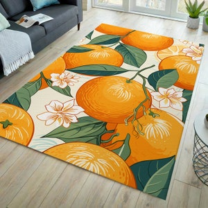 Orange rug, fruit rug, kitchen rug, orange pattern rug, kitchen decor, orange decor, home decor, orange theme rug