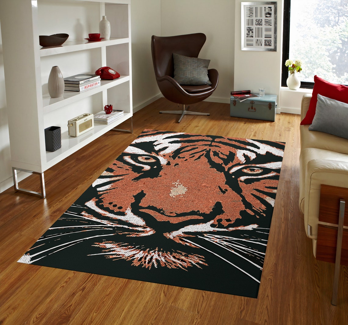 Tiger Face Rug, Tiger Rug, Animal Rug, Tiger Skin Rug, Animal Art Rug ...