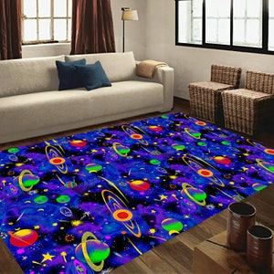 Arcade rug, planet rug, galaxy rug, bowling alley carpet, arcade carpet, gamer rug, retro arcade rug, arcade decor, home arcade decor