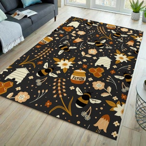 Bee rug, honey rug, floral rug, bee art rug, animal art rug, honey themed rug, animal rug, bee themed rug, bee pattern rug