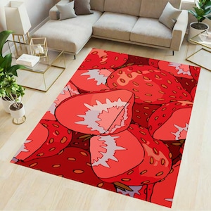 Strawberry rug, fruit rug, kitchen rug, strawberry pattern rug, kitchen decor, strawberry decor, home decor, strawberry theme rug