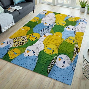 Alfombra de pájaros, alfombra de loros, alfombra de pájaros de colores, alfombra decorativa, alfombra de dibujos animados, alfombra con estampado de pájaros, alfombra con estampado artístico, alfombra colorida