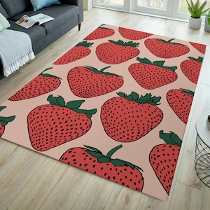 Strawberry rug, fruit rug, kitchen rug, strawberry pattern rug, kitchen decor, strawberry decor, home decor, strawberry themed rug