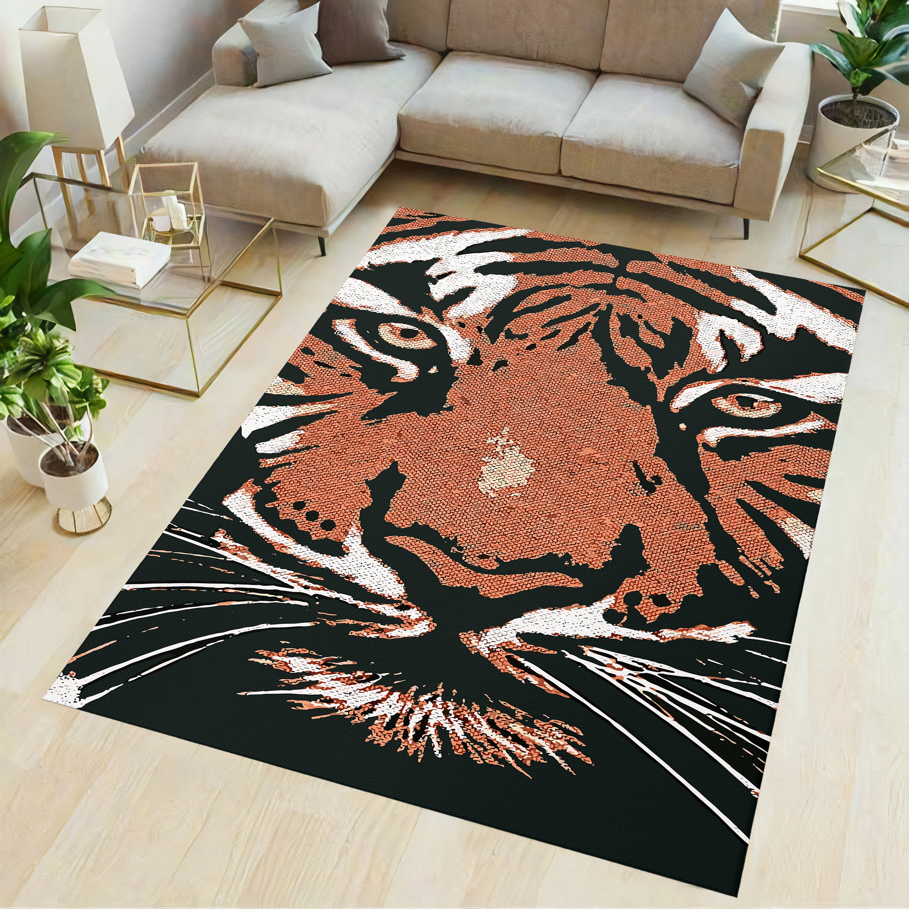 Tiger Face Rug, Tiger Rug, Animal Rug, Tiger Skin Rug, Animal Art Rug ...