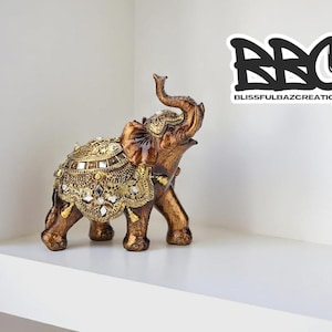 Lucky Elephant Sculpture | Resin Animal Figurine | Wealth Home Decor | Gift Idea for Loved Ones | Artistic Display Piece