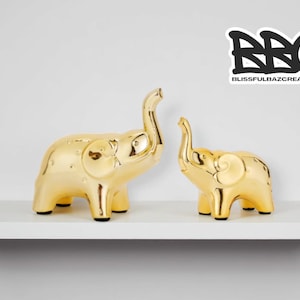Unisex Keramik Elefanten-Paar | Elegante Tierskulpturen | Dekofiguren Set | Moderne Kunstwerk Display | Perfekte Geschenkidee
