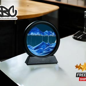 3D Moving Sand-Art Picture | Round Glass Sea Sandscape | Hourglass Flowing Artwork Craft | Stylish Painting for Home Decor