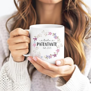 Personalized mug as a gift for godmother, birthday gift for godparents Personalized gift Best godmother with flowers