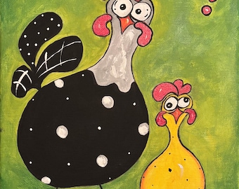 Paint Along Whimsical Chicken, Art Kits, Paint Party Art Kits, All in one Paint Kit Gift Set