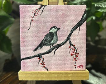 Imán para nevera con diseño de carbonero pintado a mano, obra de arte original pintada a mano.