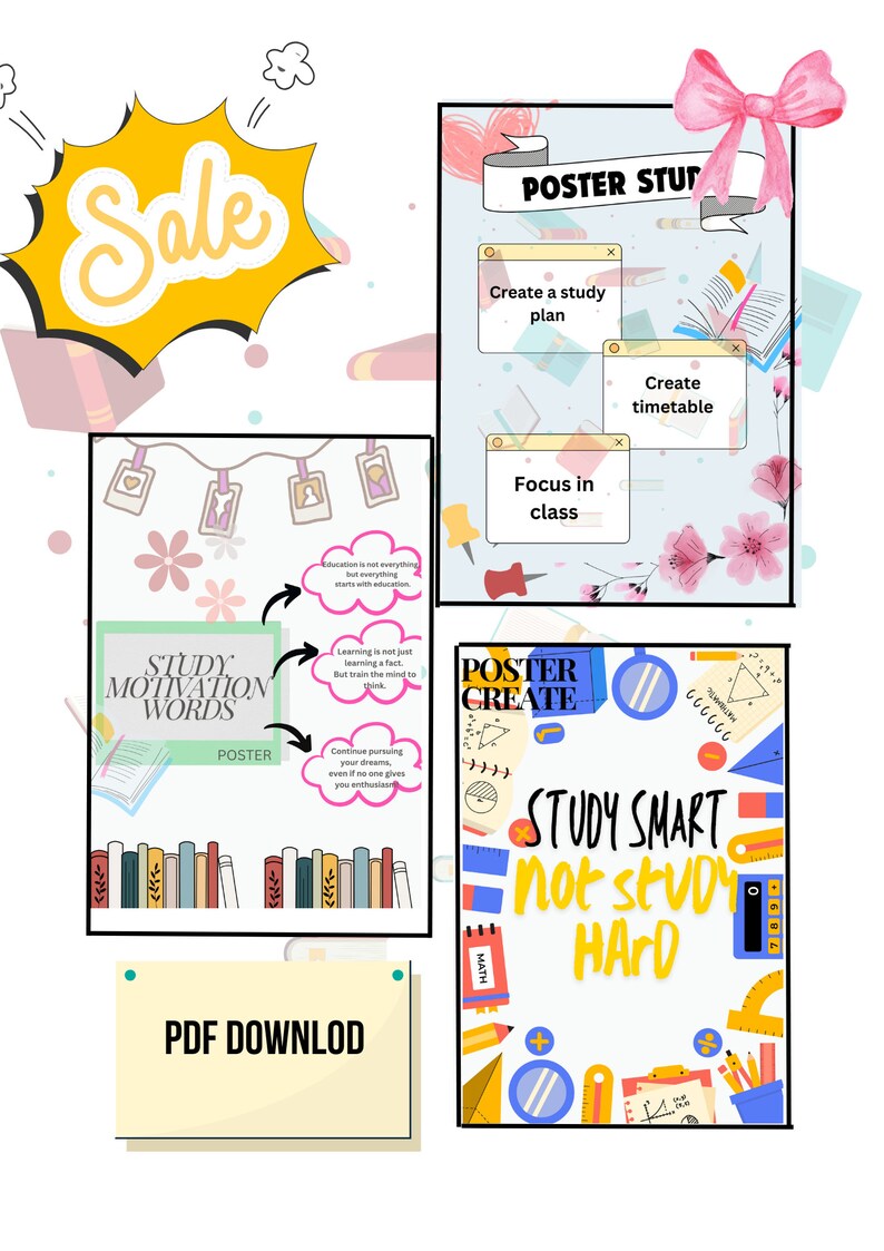 Cute Study Smart Poster Set, Kawaii Design,cute Poster, Printable ...