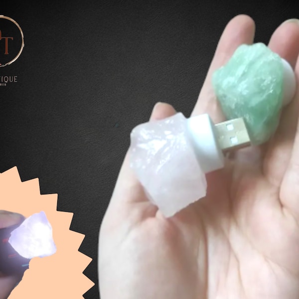 Crystal USB Night Light Amethyst Rose Quartz Green Fluorite Citrine | Natural Raw Stone Healing Lamp | Gemstone Decor | Crystal Home Decor