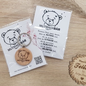 MUTMACHBÄR, Schlüsselanhänger Bärchen, Geschenkset für Kinder, Schulanfang, Motivation, Stärke, Aufmunterung, Bär, Freude