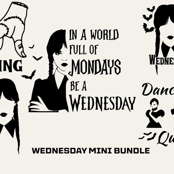 Wednesday mini bundle, Addams Family svg,png,dxf,png, Wednesday girl with, Wendnesday bundle Png, Digital Download