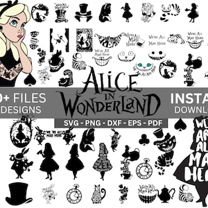 Pacchetto SVG-PNG di Alice nel Paese delle Meraviglie, Alice in formato SVG, Principessa in formato svg, Clipart di Alice nel Paese delle Meraviglie, File di taglio di Alice nel Paese delle Meraviglie