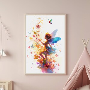 Póster infantil de hadas, póster inspirador, mariposa, imagen colorida, baile, imagen de pared de colores, imagen personalizada de fantasía infantil, impresión individual