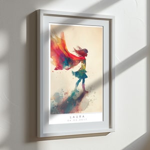 Póster infantil de superhéroe, póster inspirador, superhéroe, imagen colorida, capa, imagen de pared coloreada, imagen infantil de fantasía personalizada, impresión individual