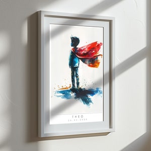 Póster infantil de superhéroe, póster inspirador, capa, imagen colorida, mural colorido valiente, imagen infantil de fantasía personalizada, impresión individual