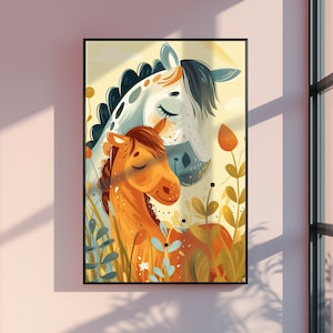 Póster infantil de caballos, póster inspirador, imagen colorida familiar, mural colorido de potro, imagen infantil de fantasía personalizada, impresión individual