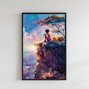 Póster infantil de safari, póster inspirador, imagen colorida de león, imagen de pared de colores de sabana, imagen personalizada de fantasía para niños, impresión individual