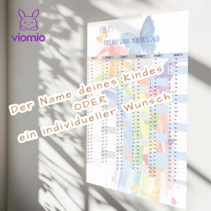 Schulkalender Grundschule Kinder Schulkind Poster Regenbogen Mädchen Personalisiert  Schuljahr Wandkalender Individuell Schulsemester