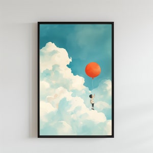 Póster infantil con globos, póster inspirador, globo, imagen de colores, nubes, imagen de pared de colores, imagen personalizada de fantasía para niños, impresión individual