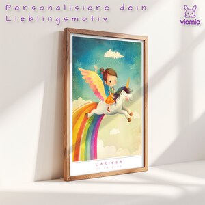 Póster infantil de Pegaso, póster inspirador, imagen colorida de caballo, imagen de pared de colores del arco iris, imagen personalizada de fantasía para niños, impresión individual
