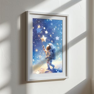 Póster infantil de astronauta Póster inspirador Imagen colorida del espacio Imagen de pared colorida de Astro Imagen infantil de fantasía personalizada Impresión individual