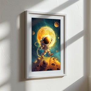 Póster inspirador de astronauta, imagen colorida del espacio, imagen de pared de colores astronómicos, imagen personalizada de fantasía para niños, impresión individual, póster infantil