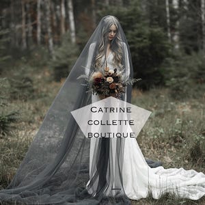 Véu de noiva cinza - véu de noiva cinza de duas camadas com blusher