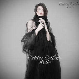 Black wedding tulle shawl wrap. Gothic black bridal shawl stole. Black tulle shoulder wrap. Black sheer shawl. Black tulle shoulder wrap