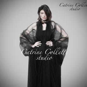 Gothic wedding black tulle shawl stole. Black bridal sheer shawl wrap. Tulle cover up.
