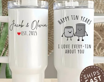 Tin Year Anniversary Tumbler 10 Years Anniversary Gift Tumbler 40oz 20 oz 10 Years Married Gift for Husband Wife Travel Cup 10th anniversary