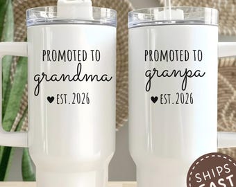 Promoted to Grandma Tumbler, New Grandma 40oz Travel Mug, Promoted to Grandparents 40 oz 20 oz Tumbler, Grandma Tumbler with Handle