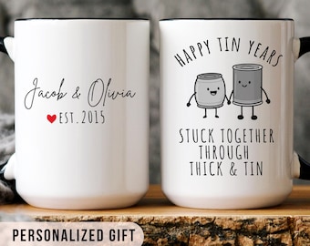Tin Year Anniversary Mug, 10 Years Anniversary Gift for Him, Happy Tin Years Mugs, 10 Years Married Gift for Husband Wife, 10th anniversary