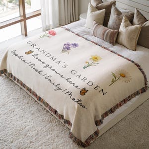 Custom Grandma Garden Blanket Personalized Grandma Woven Blanket Grandkids Names Gift for Grandmas Garden Blanket Mother In Law Birth Flower