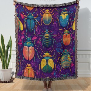 Woven Beetle Blanket, Colorful Home Decor, Woven Insect Throw Blanket, Insect Pattern Blanket Bug Throw Blanket Christmas Gift Beetle Bug