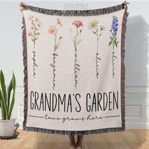 Custom Grandma Garden Blanket Personalized Grandma Woven Blanket Grandkids Names Gift for Grandmas Garden Blanket Mother In Law Birth Flower