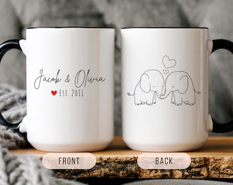 Personalized Ivory 14th Anniversary Mug, Elephant Couple Gift For Him Or Her, Gift For 14th Anniversary, 14th Wedding Anniversary Cup Gift