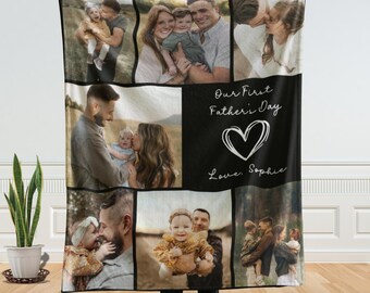 First Father's Day Blanket, Dad Custom Gift from Baby, Personalized Image Grandpa, Gift From Kids Daughter Stepdad, Custom Fathers Day Gift