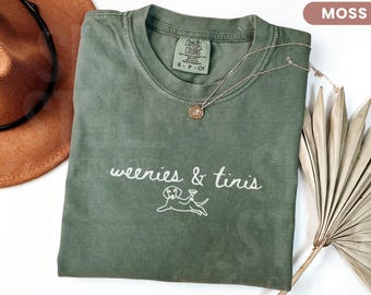 Comfort Colors® Weenies And Martinis Dachshund Shirt, Bachelorette Party Tee, Cocktail Wiener Dog Gift For Her, Matching Bridesmaid Shirts