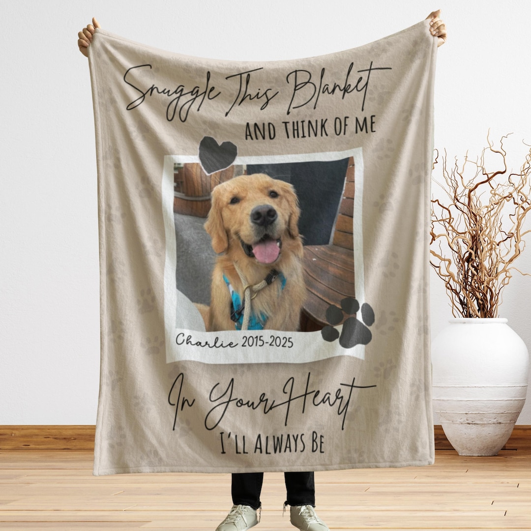 Personalized Dog Memorial Photo Blanket Gift, Pet Loss Keepsake Remembrance Gift For Dog M